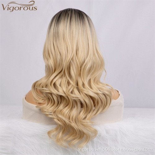 Vigorous Long Wavy Wig For Black Women Ombre Blonde Middle Part Wigs Heat Resistant Synthetic Wigs Wholesale Price